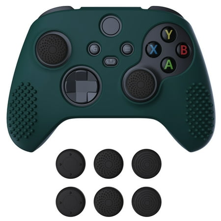 PlayVital Racing Green 3D Studded Edition Anti-Slip Silicone Cover Skin for Xbox Series X/S, Soft Rubber Case Protector for Xbox Core Wireless Controller with 6 Black Thumb Grip Caps