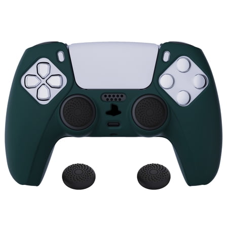 PlayVital Racing Green Pure Series Anti-Slip Silicone Cover Skin for PS5 Controller, Soft Rubber Case for PS5 Wireless Controller with Black Thumb Grip Caps