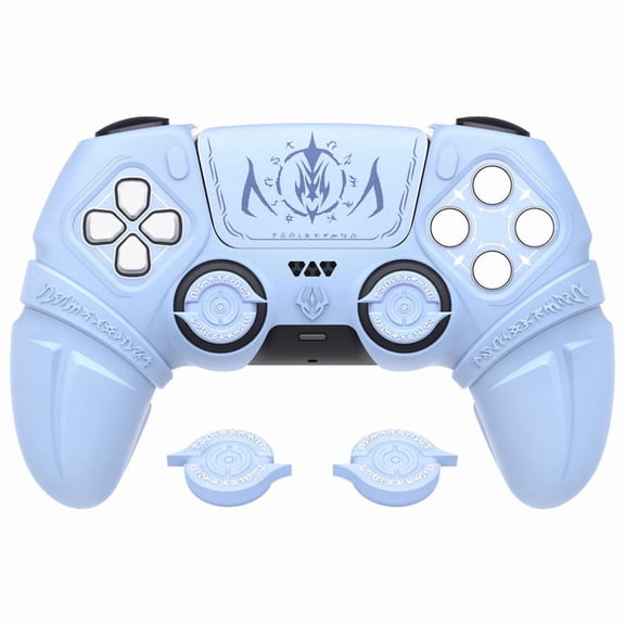 PlayVital RunesEdition Silicone Cover Skin for ps5 Controller with Thumb Grips & Touchpad Skin & D-pad Area Sticker, Anti-slip Controller Grip Cover Compatible with ps5 Charging Dock- Blue
