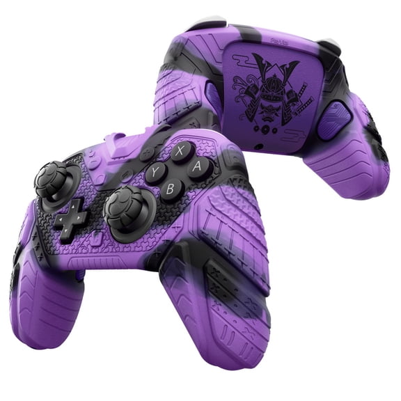 PlayVital Samurai Armor Edition Silicone Case for Switch 2 Pro Controller with Back Button Caps & Thumb Grip & Sticker, Shockproof - Purple & Black