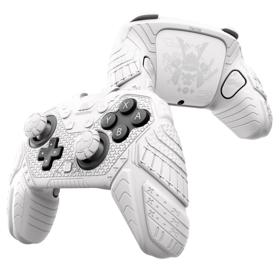 PlayVital Samurai Armor Edition Silicone Case for Switch 2 Pro Controller with Back Button Caps & Thumb Grip & Sticker, Shockproof - White