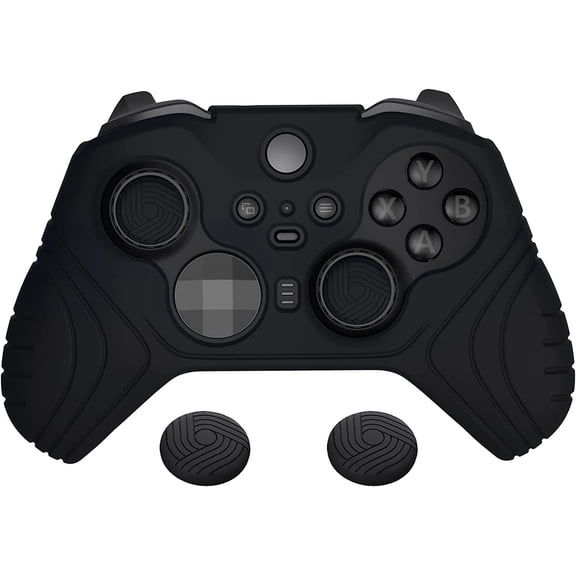 PlayVital Samurai Black Silicone Case for Xbox Elite Series 2 Core – Anti-Slip Grip w/ Thumb Grip Caps