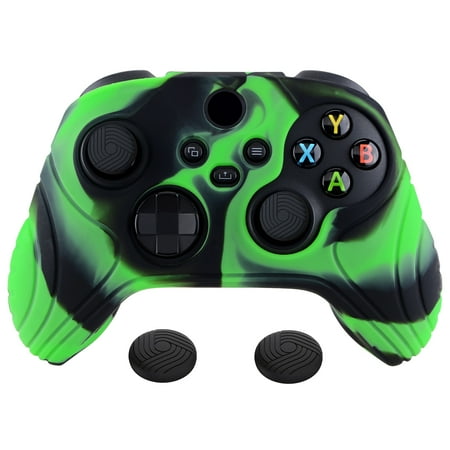 PlayVital Samurai Edition Anti-slip Controller Grip Silicone Skin for Xbox Core Controller, Ergonomic Protective Case Cover for Xbox Series S/X Controller w/ Thumb Grips - Green & Black