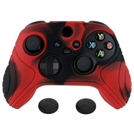 PlayVital Samurai Edition Anti-slip Controller Grip Silicone Skin for Xbox Core Controller, Ergonomic Protective Case Cover for Xbox Series S/X Controller w/ Thumb Stick Caps - Red & Black
