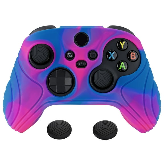 PlayVital Samurai Edition Anti-slip Controller Grip Silicone Skin for Xbox Core Controller, Ergonomic Protective Case for Xbox Series S/X Controller w/ Thumb Grips - Pink & Purple & Blue