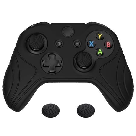 PlayVital Samurai Edition Black Anti-Slip Controller Grip Silicone Skin for Xbox One X/S Controller, Ergonomic Soft Rubber Protective Case for Xbox One S/X Controller with Black Thumb Stick Caps