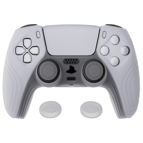 PlayVital Samurai Edition Clear White Controller Silicone Skin for PS5, Ergonomic Soft Rubber Protective Case for PS5 Controller with Clear White Thumb Stick Caps