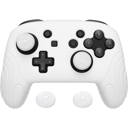 PlayVital Samurai Edition Ergonomic Silicone Protective Case for Nintendo Switch Pro Controller, Soft Anti-Slip Controller Grip Protector with Thumb Grip Caps - White