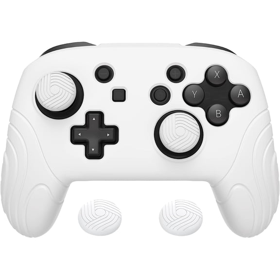 PlayVital Samurai Edition Ergonomic Silicone Protective Case for Nintendo Switch Pro Controller, Soft Anti-Slip Controller Grip Protector with Thumb Grip Caps - White