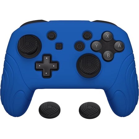 PlayVital Samurai Edition Ergonomic Silicone Skin Protective Case for Nintendo Switch Pro Controller, Soft Anti-Slip Controller Grip Protector for Nintendo Switch Pro with Thumb Grip Caps - Blue