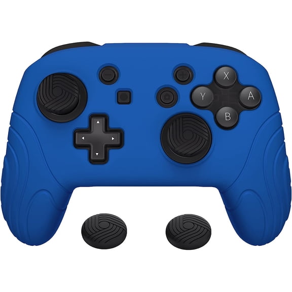 PlayVital Samurai Edition Ergonomic Silicone Skin Protective Case for Nintendo Switch Pro Controller, Soft Anti-Slip Controller Grip Protector for Nintendo Switch Pro with Thumb Grip Caps - Blue