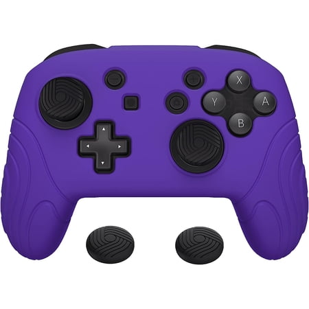 PlayVital Samurai Edition Ergonomic Silicone Skin Protective Case for Nintendo Switch Pro Controller, Soft Anti-Slip Controller Grip Protector for Nintendo Switch Pro with Thumb Grip Caps - Purple
