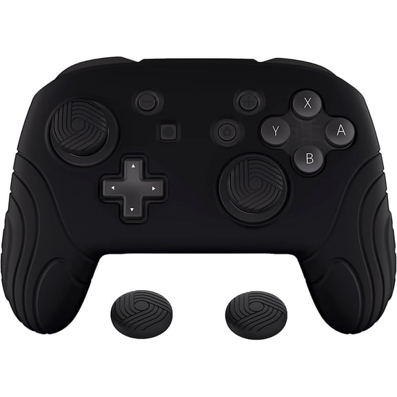 PlayVital Samurai Edition Ergonomic Silicone Skin Protective Case for Nintendo Switch Pro Controller, Soft Anti-Slip Controller Grip Protector for Nintendo Switch Pro with Thumb Grip Caps - Black