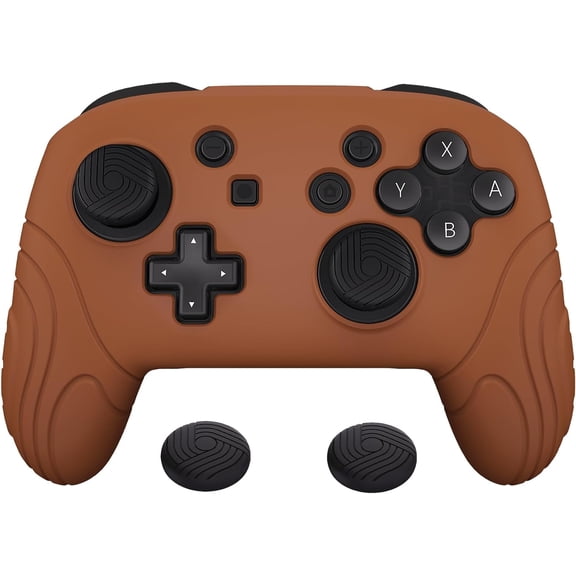 PlayVital Samurai Edition Glow in Dark Ergonomic Silicone Protective Case Anti-Slip Controller Grip Protector for Nintendo Switch Pro with Thumb Grips - Signal Brown