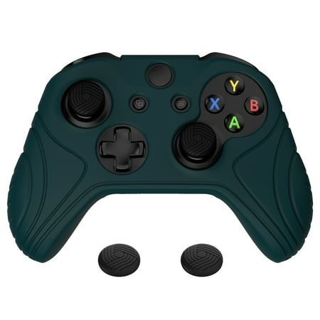 PlayVital Samurai Edition Racing Green Anti-Slip Controller Grip Silicone Skin for Xbox One X/S Controller, Soft Rubber Protective Case for Xbox One S/X Controller with Black Thumb Stick Caps