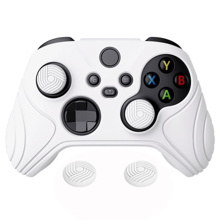 PlayVital Samurai Edition White Anti-Slip Grip Silicone Skin, Ergonomic Soft Rubber Protective Case Cover for Xbox Core Wireless Controller with White Thumb Stick Caps