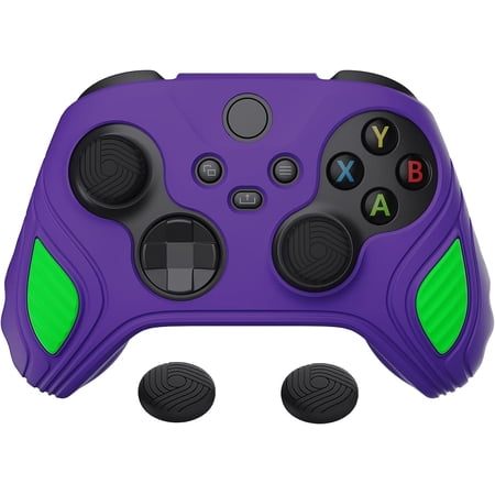 PlayVital Scorpion Edition Anti-Slip Silicone Case Cover for Xbox Series X/S Controller, Soft Rubber Case for Xbox Core Wireless Controller with Thumb Grip Caps - Neon Genesis Purple & Green