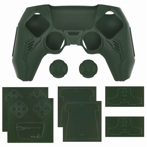 PlayVital Silicone Cover Compatible with ps5 Controller with 2 Joystick Caps and 6 Stickers, Fits for ps5 Charging Station - Racing Green