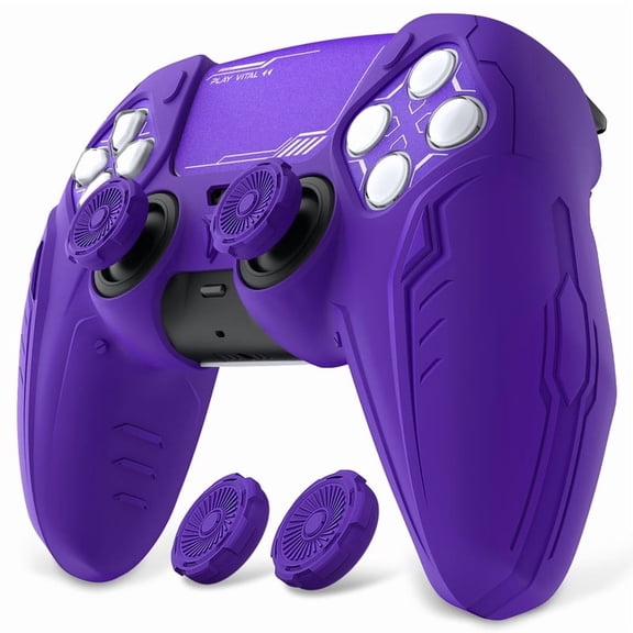 PlayVital Silicone Grip Skin for ps5 Controller - Anti-Slip|Premium Silicone Material Futuristic CyberMech Design|Compatible with ps5 Official Charging Dock - Purple