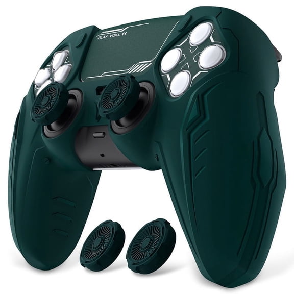 PlayVital Silicone Grip Skin for ps5 Controller - Anti-Slip|Premium Silicone Material Futuristic CyberMech Design|Compatible with ps5 Official Charging Dock - Racing Green