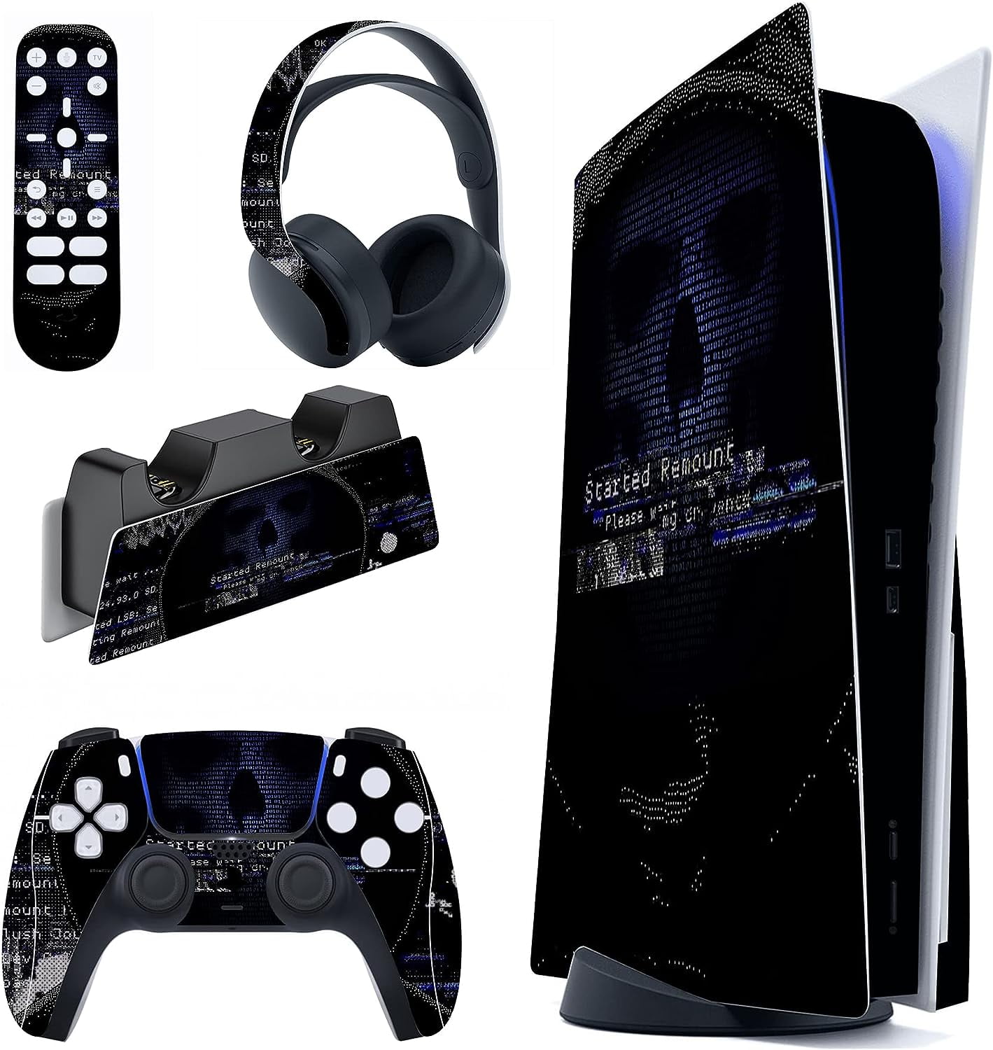 ELTON PS5 Skin Protective Wrap Cover Vinyl Sticker Decals for Playstation 5  Disk Version Console and Two Dual Sense 5 Sticker Skins Black PS5 Skin