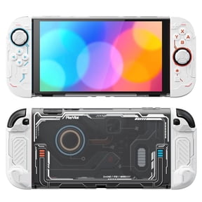 PlayVital Stellar Mecha Silicone Case for Nintendo Switch 2 – Dockable Hard Shell w/ Joystick Cap - White