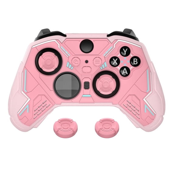 PlayVital Stellar Mecha Silicone Cover for Xbox Elite Series 2 & Core, Non-Slip Grip Protector with Thumb Grips & Stickers – Peach Pink & Blossom Pink
