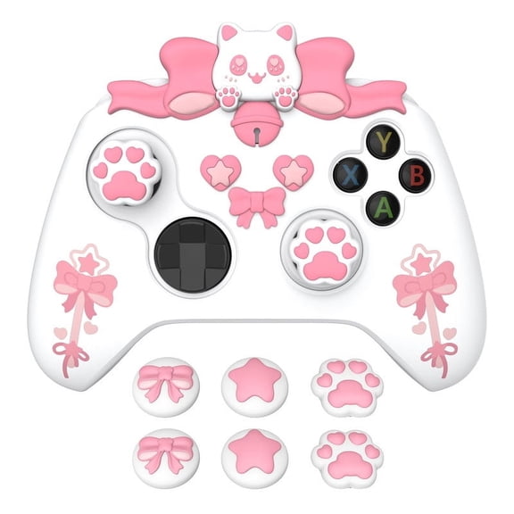 PlayVital Sweetheart Kitty Silicone Cover Compatible with Xbox Series X/S Controller with Thumb Grips and Stickers, Soft Rubber Protector with Anti-Slip Grip for Xbox Core Controller - White
