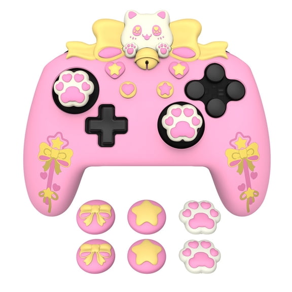 PlayVital Sweetheart Kitty Silicone Skin Compatible with Nintendo Switch Pro Controller – Kawaii Anti-Slip Cover, Switch Pro Controller Joystick Grips & Protective Silicone Case - Pink