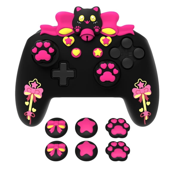 PlayVital Sweetheart Kitty Silicone Skin Compatible with Nintendo Switch Pro Controller – Kawaii Anti-Slip Cover, Switch Pro Controller Joystick Grips & Protective Silicone Case - White
