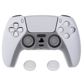 PlayVital Transparent Clear White Pure Series Anti-Slip Silicone Cover Skin for PS5 Controller, Soft Rubber Case for PS5 Wireless Controller with Clear White Thumb Grip Caps