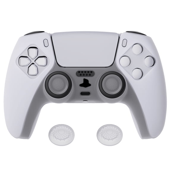 PlayVital Transparent Clear White Pure Series Anti-Slip Silicone Cover Skin for PS5 Controller, Soft Rubber Case for PS5 Wireless Controller with Clear White Thumb Grip Caps