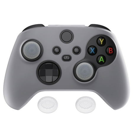PlayVital Transparent Clear White Pure Series Anti-Slip Silicone Cover Skin for Xbox Series X/S, Soft Rubber Case Protector for Xbox Series X/S Controller with Clear White Thumb Grip Caps