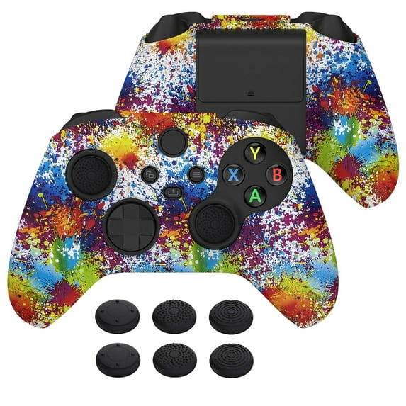PlayVital Water Transfer Printing Colorful Splash Pattern Silicone Cover Skin for Xbox Series X/S Controller, Soft Rubber Case Protector for Xbox Core Wireless Controller w/ 6 Thumb Grip Caps