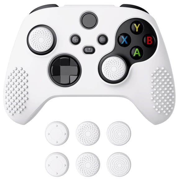 PlayVital White 3D Studded Edition Anti-Slip Silicone Cover Skin for Xbox Series X/S, Soft Rubber Case Protector for Xbox Core Wireless Controller with 6 White Thumb Grip Caps