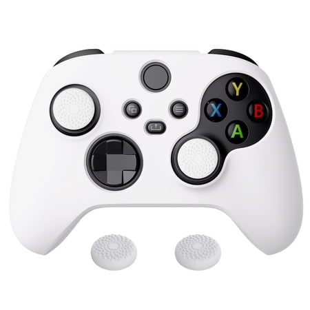 PlayVital White Pure Series Anti-Slip Silicone Cover Skin for Xbox Series X Controller, Soft Rubber Case Protector for Xbox Core Wireless Controller with White Thumb Grip Caps