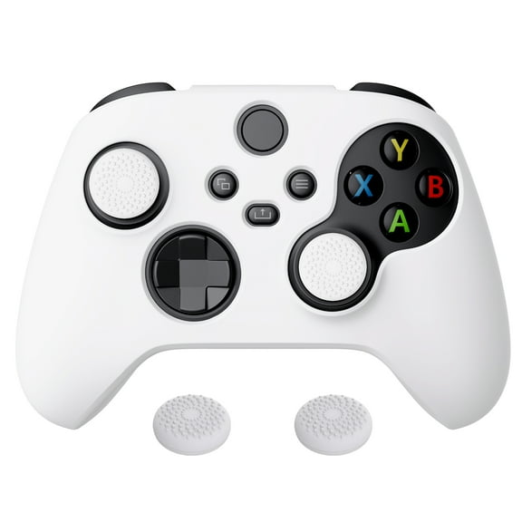 PlayVital White Pure Series Anti-Slip Silicone Cover Skin for Xbox Series X Controller, Soft Rubber Case Protector for Xbox Core Wireless Controller with White Thumb Grip Caps