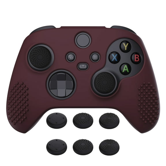 PlayVital Wine Red 3D Studded Edition Anti-Slip Silicone Cover Skin for Xbox Series X/S, Soft Rubber Case Protector for Xbox Core Wireless Controller with 6 Black Thumb Grip Caps