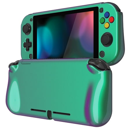 PlayVital ZealProtect Glossy Protective Case for Nintendo Switch Lite, Hard Shell Ergonomic Grip Cover for Switch Lite w/Screen Protector & Thumb Grip Caps & Button Caps - Chameleon Green Purple