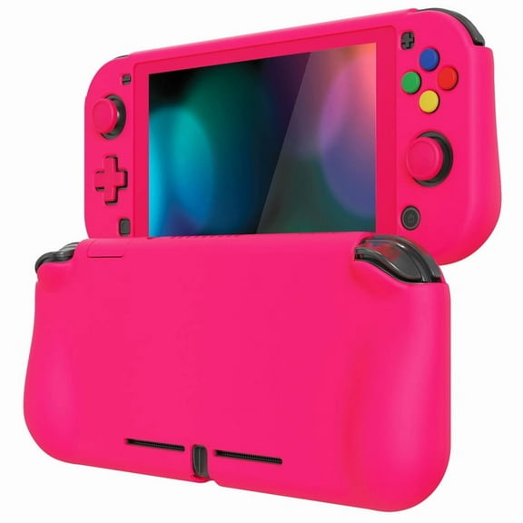 PlayVital ZealProtect Protective Case for Nintendo Switch Lite, Hard Shell Ergonomic Grip Cover for Nintendo Switch Lite w/Screen Protector & Thumb Grip Caps & Button Caps - Bright Pink