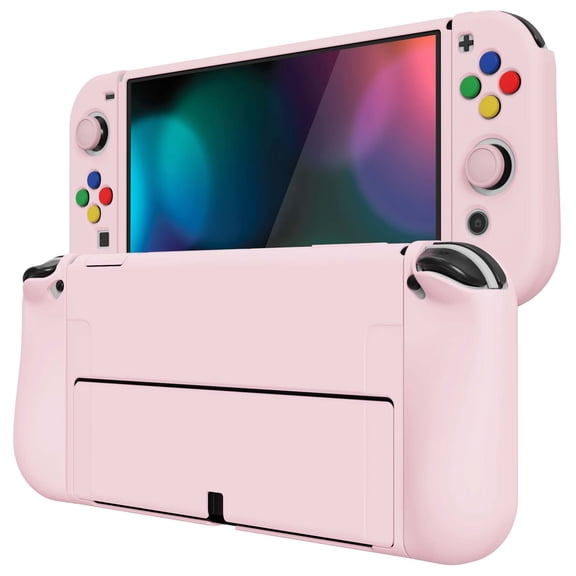 PlayVital ZealProtect Soft Protective Case for Nintendo Switch OLED, Flexible Protector Joycon Grip Cover for Nintendo Switch OLED with Thumb Grips & ABXY Direction Button Caps - Cherry Blossoms Pink