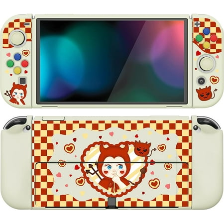 PlayVital ZealProtect Soft Protective Case for Nintendo Switch OLED, Flexible Protector Joycon Grip Cover for Nintendo Switch OLED with Thumb Grips & ABXY Direction Button Caps - Little Devils
