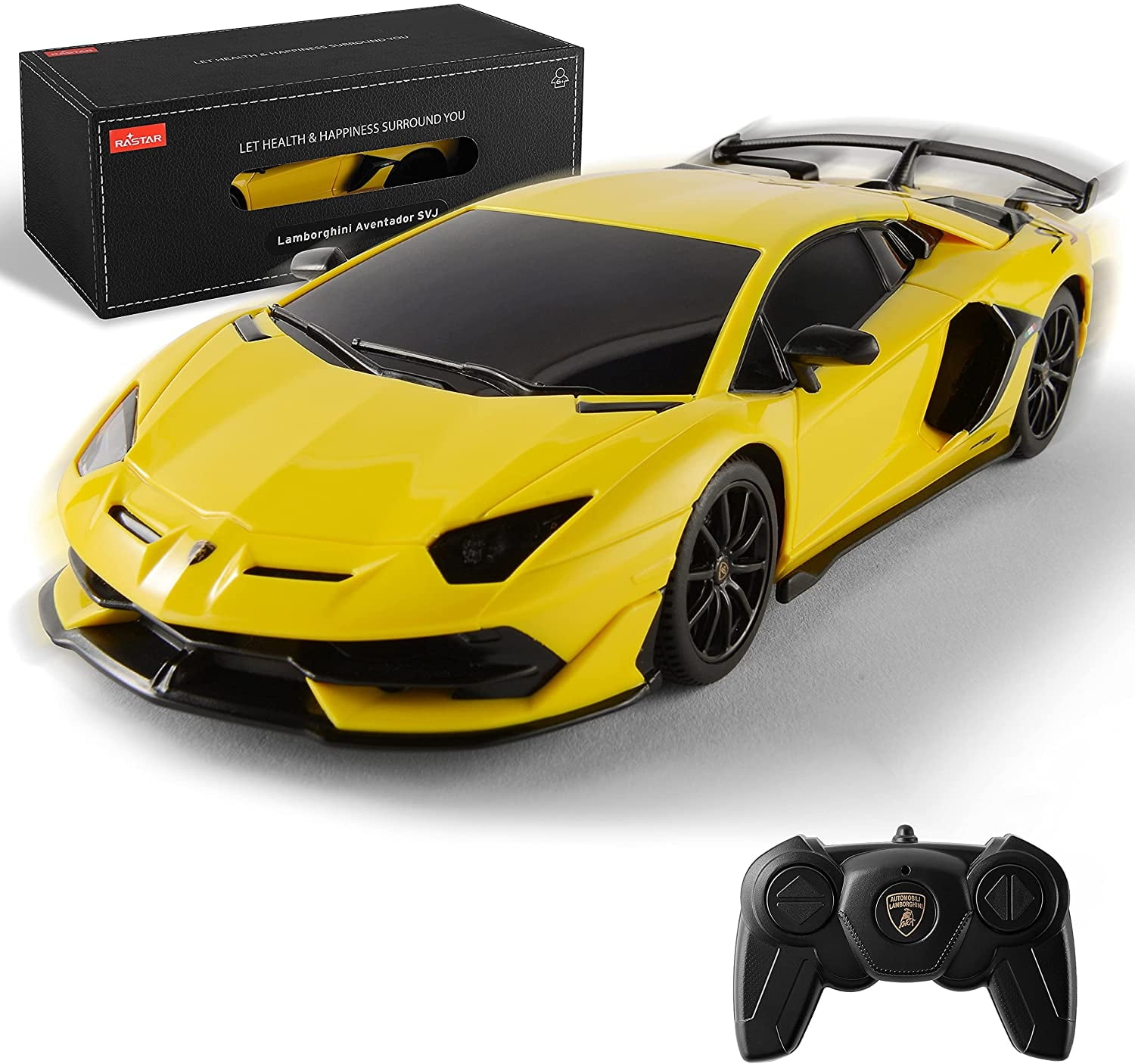PlayWorld 1:24 Scale Lamborgini Aventador SVJ Electric Sport Racing Hobby Toy Car (Yellow)