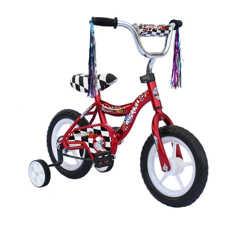 PlayWorld 12 In. Kid's Beginner Bicycle for 2-4 Years Old Boy's and Girl's with Foam Tire for Indoor Use No Brake, Red, White and Black