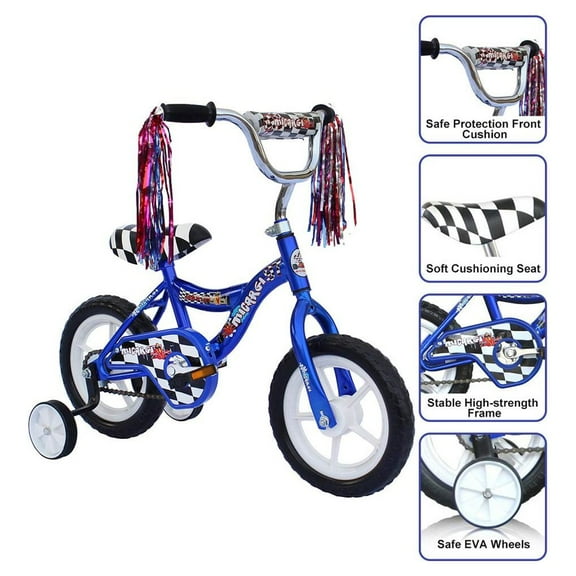 PlayWorld 12" Kid's Beginner Bicycle for 2-4 Years Old Boys' and Girls' Bike Foam Tire for Indoor Use No Brake - Blue