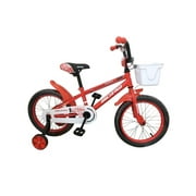 PlayWorld 16 In. BMX Steel Frame Coaster Brake Kids Bicycle One Piece Crank with Baskets, Fenders and Rims, Red