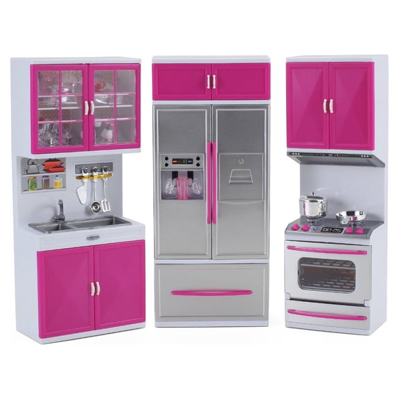 PlayWorld Kitchen Connection My Modern Kitchen Full Deluxe Kit Kitchen Playset: Refrigerator, Stove, Sink - 15" x 12.5"