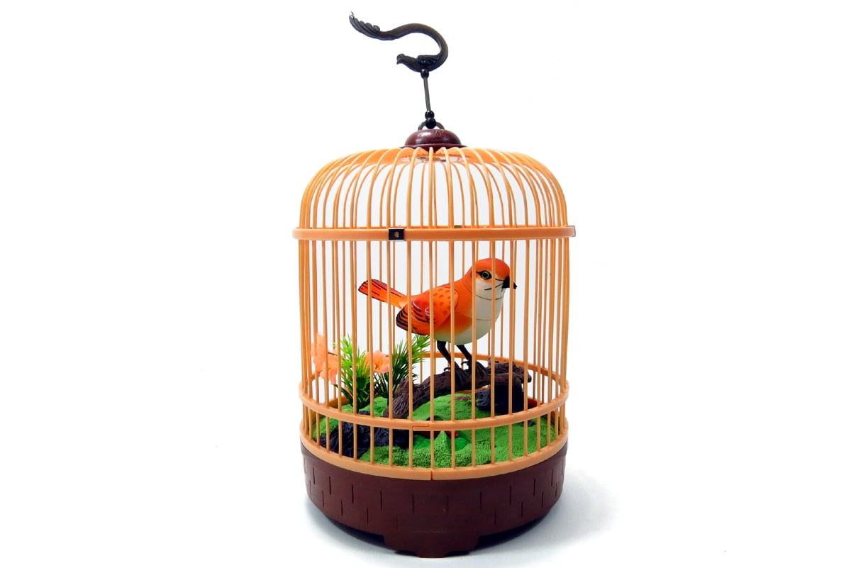 PlayWorld Music Magic Singing & Chirping Bird In Cage - Realistic Sounds & Movements - Orange