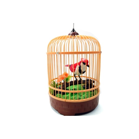PlayWorld Music Magic Singing & Chirping Bird In Cage - Realistic Sounds & Movements - Red