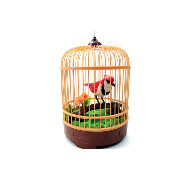 PlayWorld Music Magic Singing & Chirping Bird In Cage - Realistic Sounds & Movements - Red